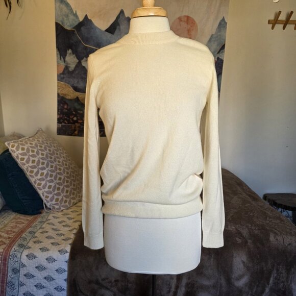 Jennie Liu 100% Cashmere Sweater Women’s Medium Cream Crew Neck Long Sleeve NWT - Picture 8 of 14